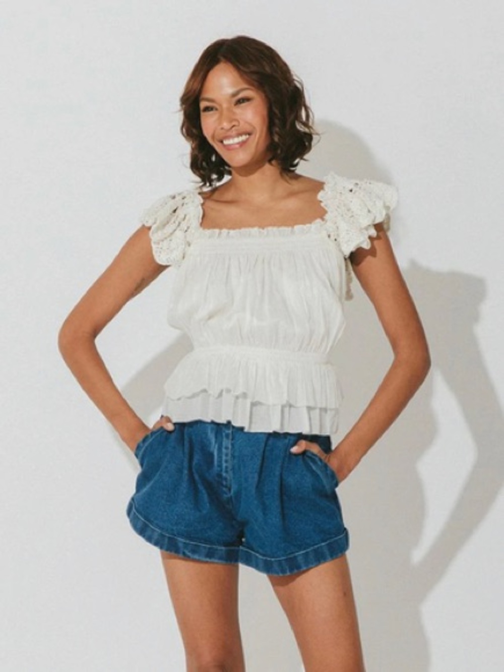 Cleobella Marisol Cream Blouse Top Shirt Sz M Boho Festival Cottagecore